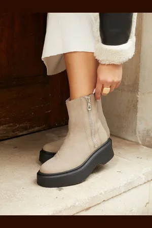 Linzi Natural Valley Platform Ankle Boots With Side Zip Detail AU 7 (EU 38)