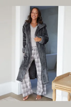 Threadbare Grey Faux Fur Trim Dressing Gown large