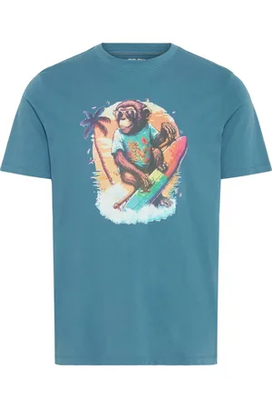 Blend Blue Surfer Printed Short Sleeve 100% Cotton T-Shirt