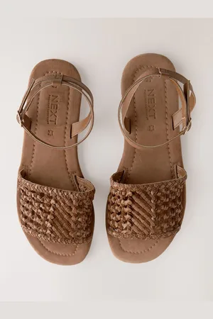 Next Tan Brown Leather Extra Wide Fit Forever Comfort Woven Flat Sandals AU 8.5 (EU 40)