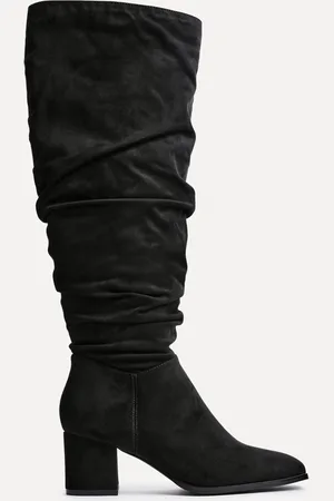 Linzi Black Margot Faux Suede Square Toe Block Heel Knee High Boots AU 6 (EU 37)