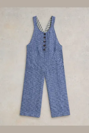 White Stuff Blue Viola 100% Linen Dungarees AU 18 R