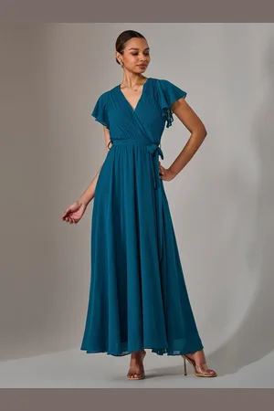 Jolie Moi Chiffon Flutter Sleeve Maxi Dress AU 10