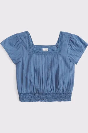 Abercrombie & Fitch White Woven Lace Trim Frill Sleeve Crop Top 7