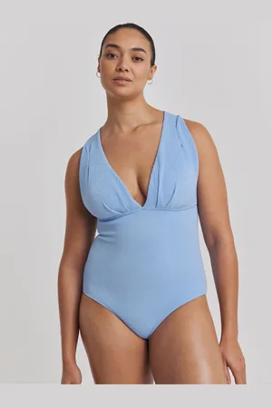 Simply Be Blue Textured Cross back Plunge Swimsuit AU 24