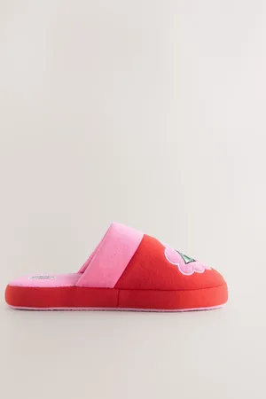 Eleanor Bowmer Red/Pink Eye Embroidered Mule Slippers XL