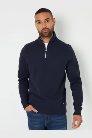 Threadbare Blue Pique Quarter Zip Funnel Neck Sweatshirt XXL