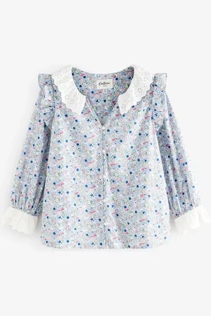Cath Kidston Blue Ditsy 100% Cotton Broderie Blouse AU 14