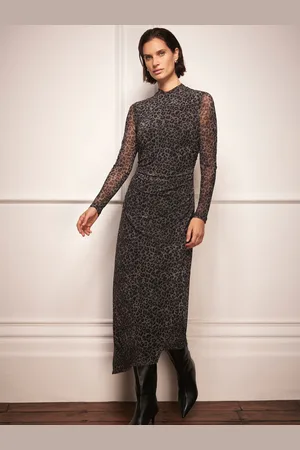 mint&berry Animal Print Mesh Midi Dress M