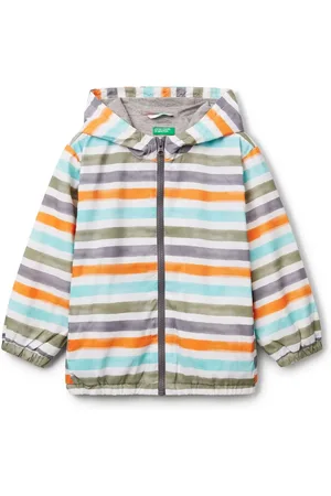 Benetton Boys Striped Zip White Jacket 2