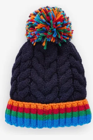 Next Navy Blue Rainbow Rib Pom Hat (3mths-10yrs) 3