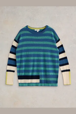 White Stuff Blue Olive Stripe Jumper AU 24