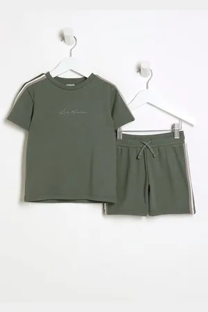 River Island Green Boys Tape T-Shirt and Shorts Set 4