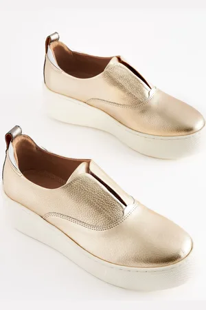 Next Gold Slip On Signature Forever Comfort Leather Chunky Wedge Platform Trainers AU 8 (EU 39)