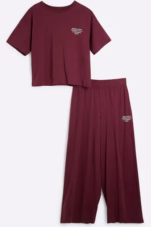 River Island Burgundy 2 Piece 100% Cotton T-Shirt and Trousers Set S