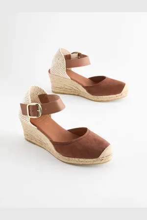 Next Tan Brown Forever Comfort Leather Espadrille Buckle Wedges AU 10 (EU 42)