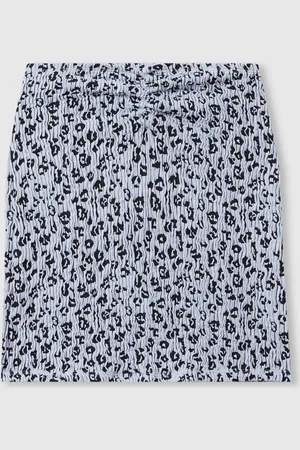 GOOD AMERICAN Blue Print Always Fits Textured Leopard Print Mini Skirt L-XL