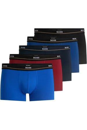 HUGO BOSS Blue Five Pack of Logo Waistband Trunks in Stretch Cotton XL