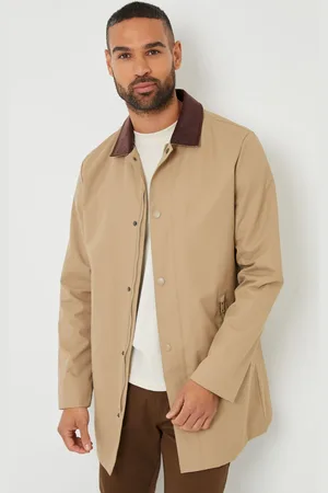Threadbare Brown Showerproof Longline Corduroy Collar Trench L