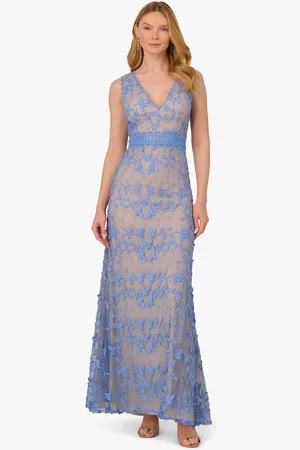 Adrianna Papell Embroidered Lace V-Neck Gown AU 10