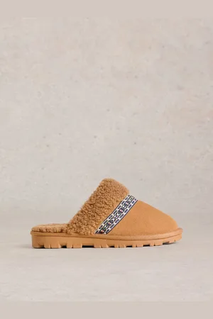 White Stuff Brown Suede Shearling Slipper Mules L