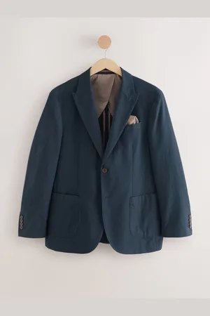 Next Navy Regular Fit Cotton Blend Blazer With Linen and Lyocell 50r