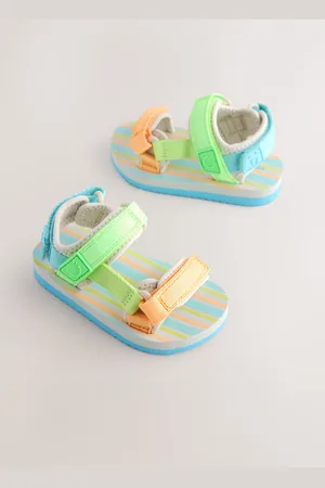 Next Blue/Green Bright Stripe Wide Fit (G) Touch Fastening Adjustable Strap Tape Trekker Sandals AU 11 (EU 29)