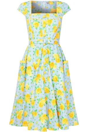 Joe Browns Belted Floral Print Knee 100% Cotton Dress AU 12
