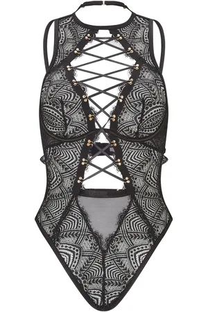 Ann Summers Black Free Reign Lace Crotchless Bodysuit M