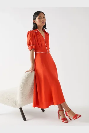 LK Bennett Petite Lou Aurora Viscose Contrast Trim Satin Crepe Dress 14