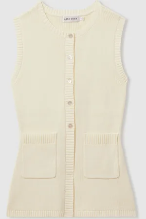 Anna Quan Knitted Cotton Sleeveless Cardigan AU 12