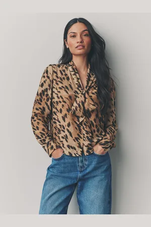 Next Leopard Print Tie Neck Drape Blouse AU 12