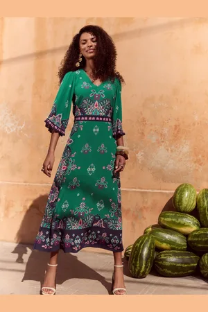 Love & Roses Printed V-Neck Kimono Sleeve Midi Dress AU 14