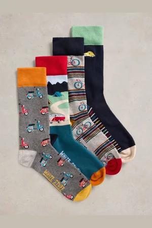 White Stuff Blue Road Trip Ankle Sock 4 Pack S-M