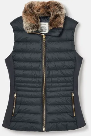 Joules Beckley Navy Padded Showerproof Gilet With Detachable Faux Fur Collar AU 6