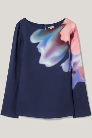 Jigsaw Blue Dreamy Floral Print Boat Neck Top AU 14