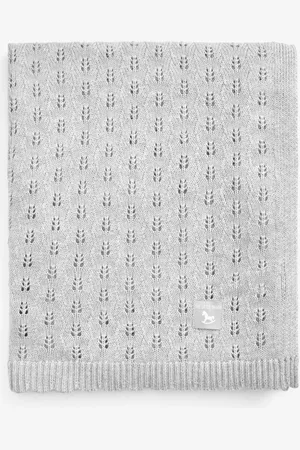 The Little Tailor Grey 100% Cotton Pointelle Baby Blanket ONE