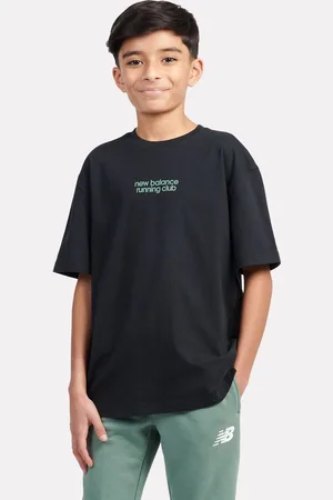 New Balance Black Kids Running Club Sandwich Back Graphic 100% Cotton T-Shirt 10