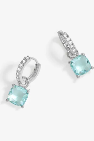 Jon Richard Silver Tone Aqua Huggie Earrings One