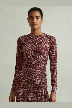 Reiss Riyo Petite Printed Ruched Midi Dress AU 6