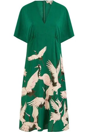 Yumi Fabric Crane Print Kimono Midi Dress AU 18