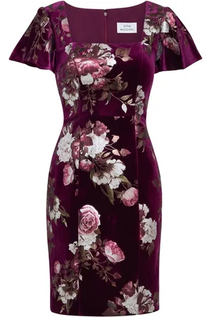 Gina Bacconi Paulina Square Neck Foil Printed Velvet Dress AU 18