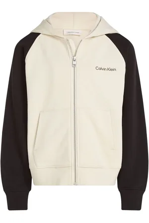 Calvin Klein Cream Relaxed 100% Cotton Colourblock Zip Hoodie 12 Years (152cm)