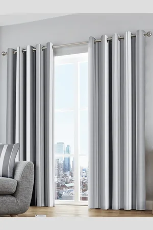 FUSION Grey/White Whitworth Eyelet 100% Cotton Curtains 228x228cm