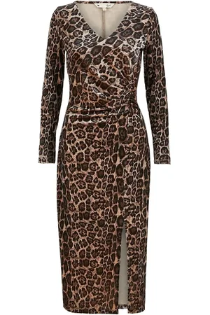 Yumi Velvet Leopard Print Fitted Midi Dress AU 12