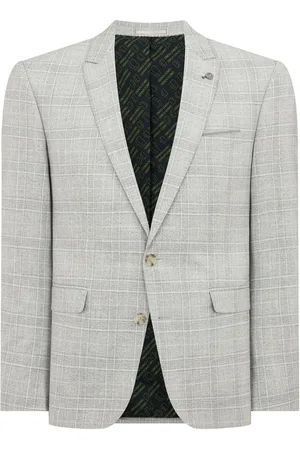 Remus Grey Slim Fit Checked Stretch Suit Jacket 44