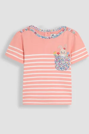 JoJo Maman Bébé Pink Bunny Appliqué Pocket Breton T-Shirt 6