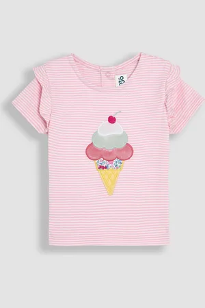 JoJo Maman Bébé Pink Ice Cream Appliqué Frill Shoulder T-Shirt 5