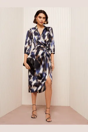 Friends Like These Leopard Print Printed Satin Wrap Midi Dress AU 6