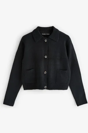 Threadbare Black Collared Boxy Knitted Cardigan AU 14